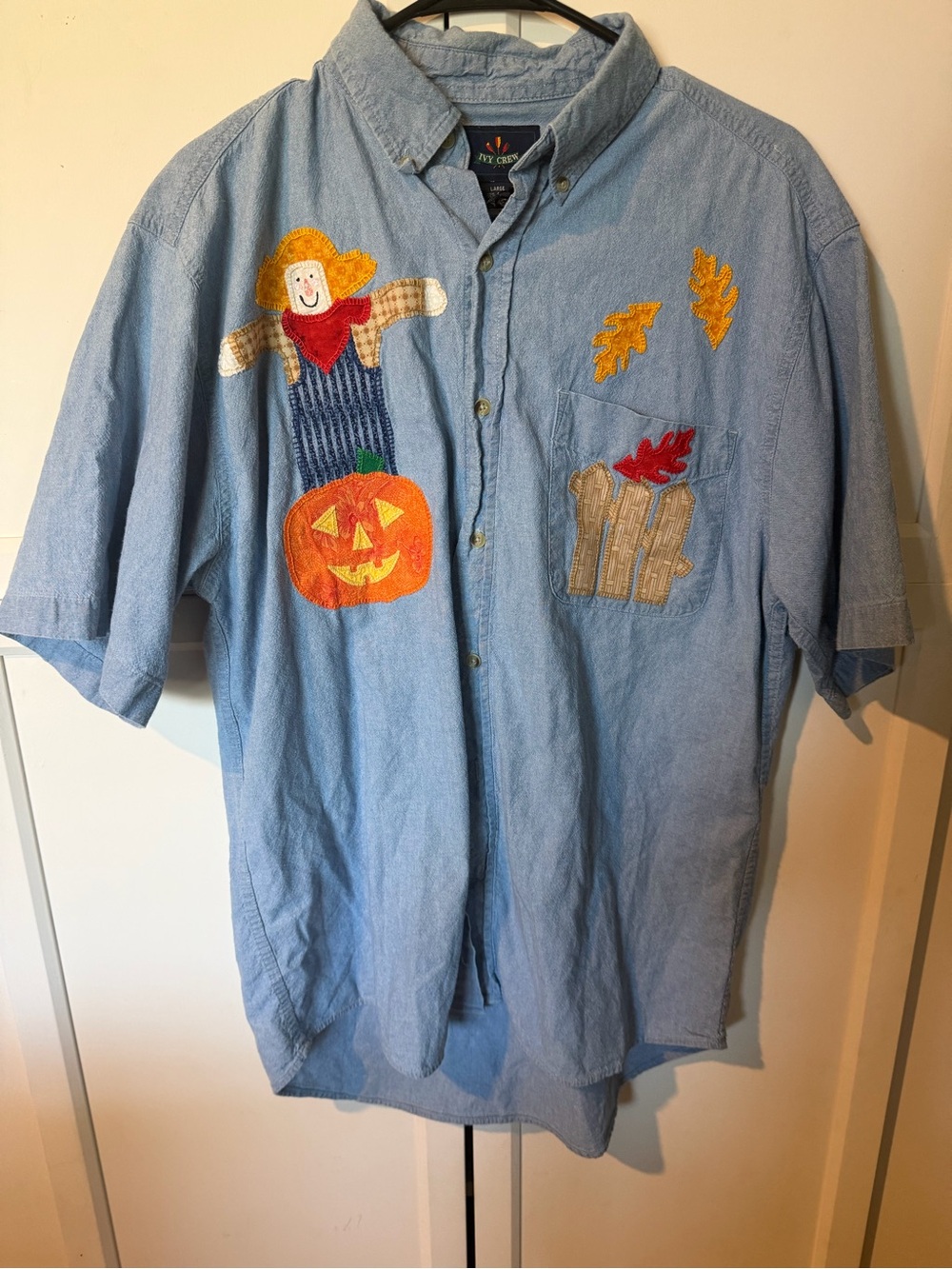 Light Blue Women’s Button-Down Shirt with Autumn Embroidery - Unbranded